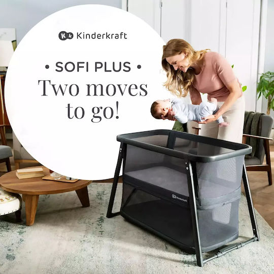 Kinderkraft Λίκνο Sofi Plus με Στρώμα και Πλαϊνό Άνοιγμα Grey