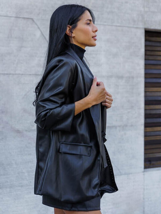 Silia D Damen Leder Blazer Schwarz