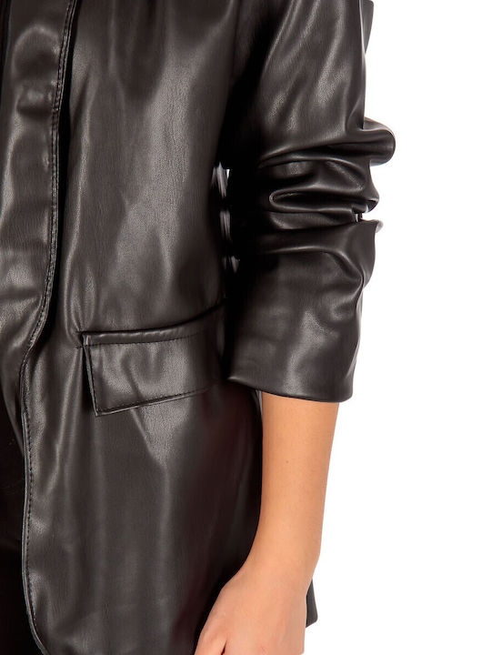 Silia D Damen Leder Blazer Schwarz