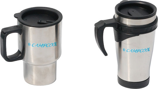 Campcool Stainless Steel Thermos Bottle 500ml Silver with Mouthpiece and Handle