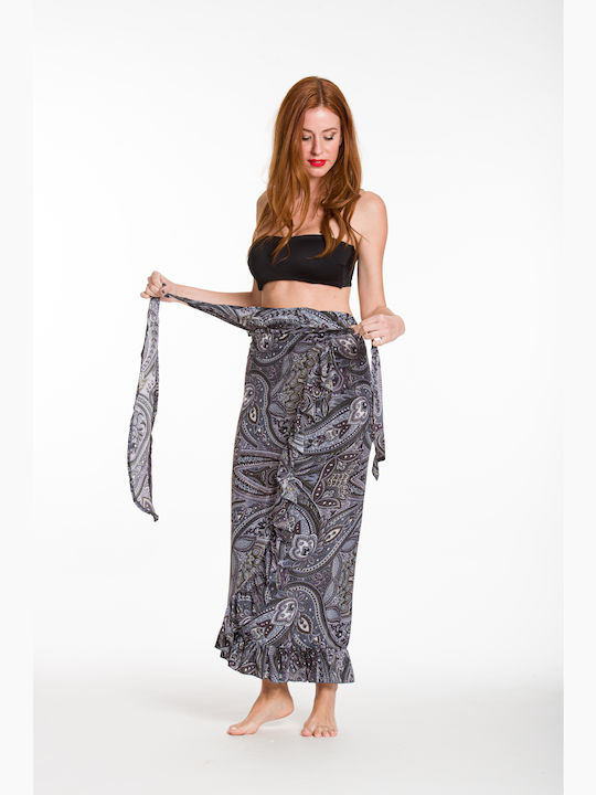 Women's Pareo Skirt RIma 2051-7, with crochet tie in black-grey shades