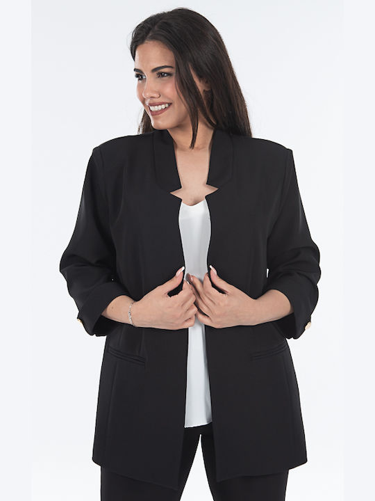 Crepe-Blazer mit hosenähnlichen elastischen Ärmeln - ZA3290 - Schwarz