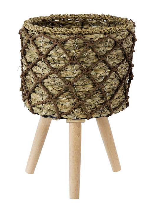 GloboStar Samos Planter Wicker Beige with Stand 22x22x34cm.