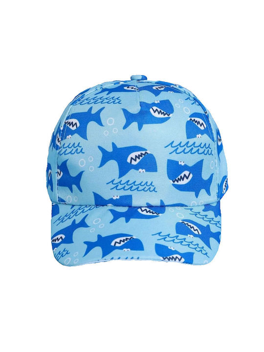 Stoff Kinder Jockey Hut hellblau mit blauen Haien Haie 52-54cm (4-10 Jahre) (tatu moyo)