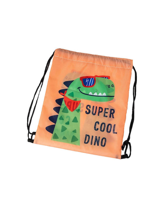 Παιδικό σακίδιο τσάντα πλάτης εκδρομής-παραλίας πορτοκαλί με πράσινο δεινόσαυρο 37x30,5 polyester (tatu moyo)