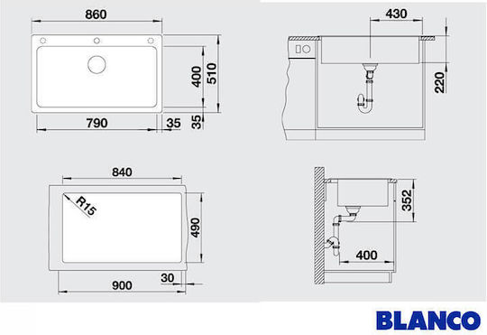 Blanco Naya XL 9 Ένθετος Νεροχύτης από Συνθετικό Γρανίτη Μ86xΠ51cm Volcano Grey