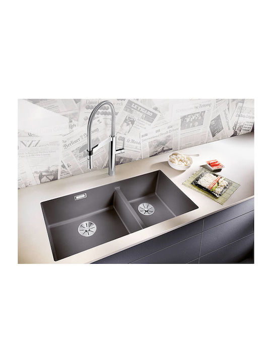 Blanco Subline 480/320-U 523585 Undermount Sink Left Synthetic Granite W85.5xD46cm Rock Grey