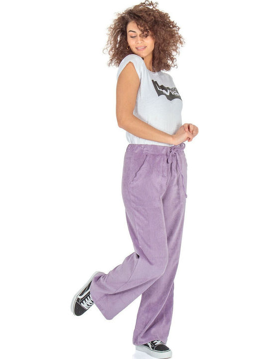 Women's High-waisted Fabric Trousers Purple