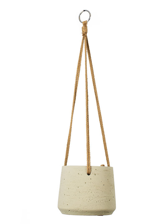GloboStar Donousa Hanging Planter Ceramic Beige 13.5x13.5x13cm.