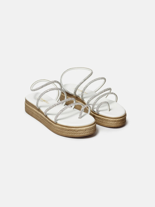 InShoes Leather Women's Flat Sandals Flatforms in White Color