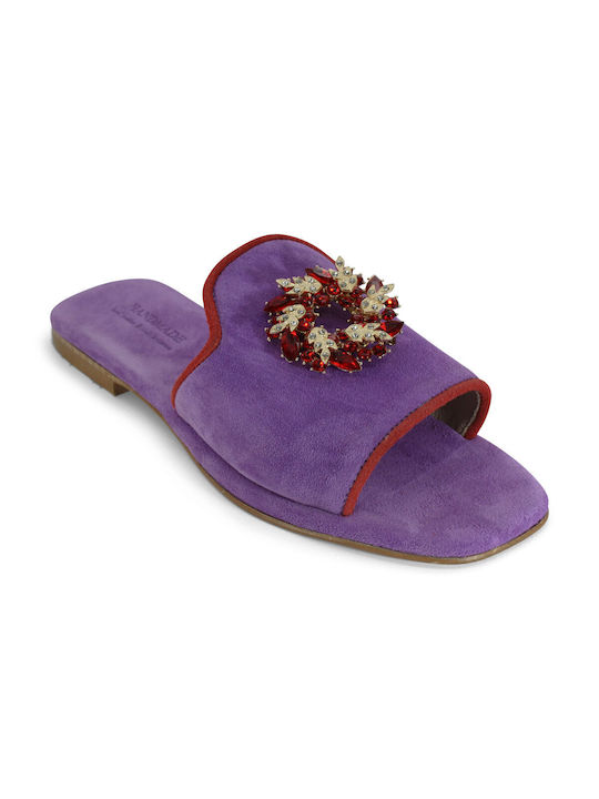 Women's leather anatomic sandal in purple color