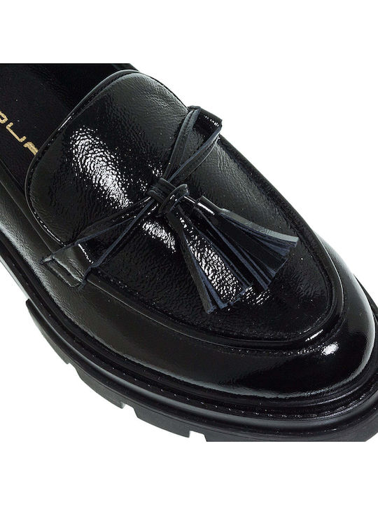 Лачени Дамски Loafers в Черен Цвят
