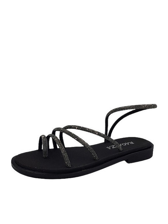Leder Flache Damen Sandalen Schwarz