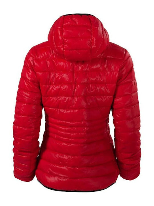 Malfini Women's Short Puffer Jacket for Winter with Hood Red 551-71