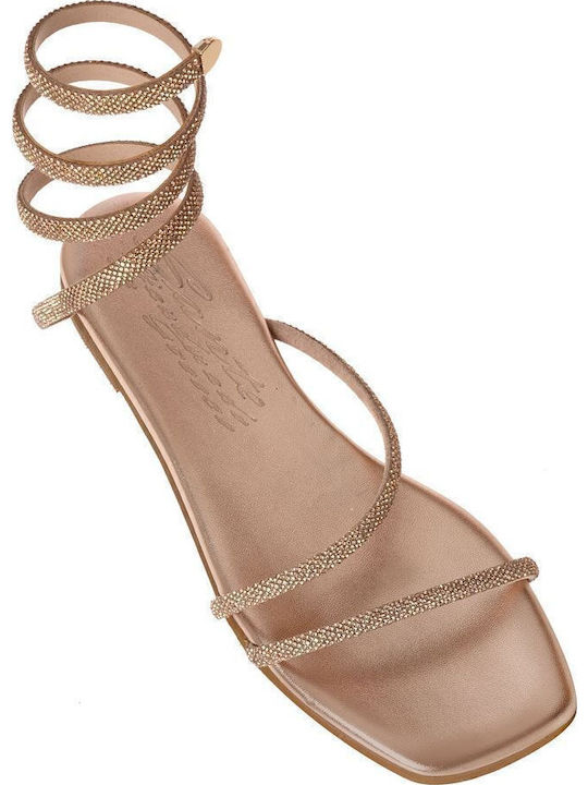 Flache Sandalen für Damen in Gold Farbe