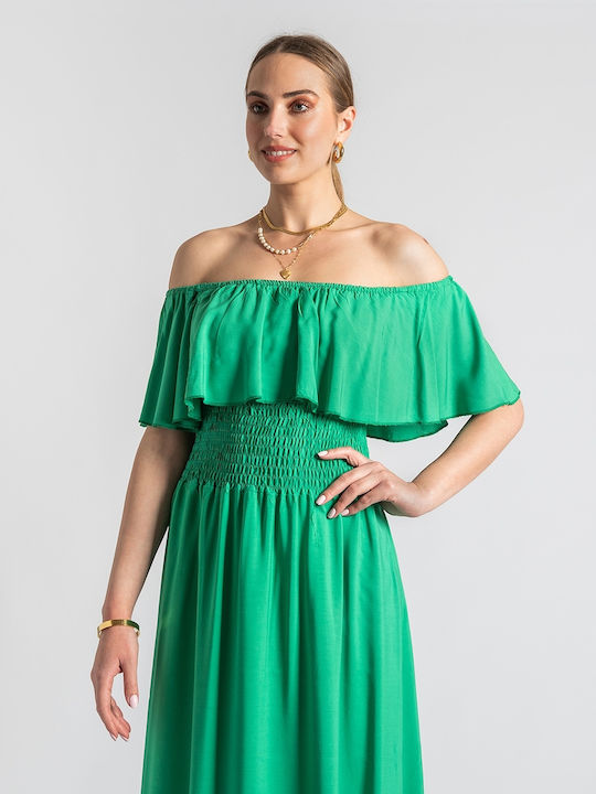 InShoes Καλοκαιρινό Maxi Φόρεμα με Βολάν Πράσινο