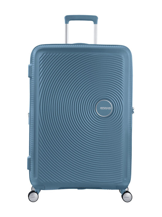 American Tourister Soundbox Spinner Large Hard Blue Suitcase With 4 Wheels Height 77cm