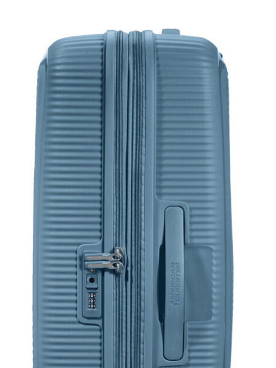 American Tourister Soundbox Spinner Large Hard Blue Suitcase With 4 Wheels Height 77cm
