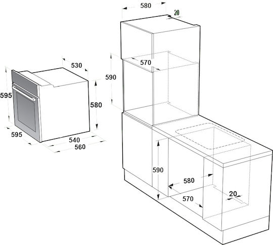 MultiHome Einbauofen 65Es mit Keramikkochfeldern B59.5cm.