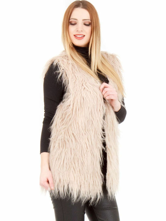Women's Sleeveless Short Fur Beige
