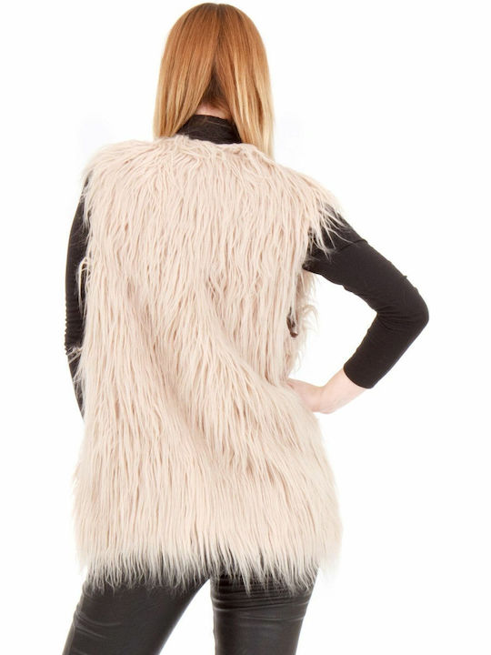 Women's Sleeveless Short Fur Beige
