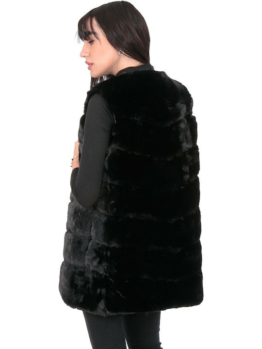 Women's Sleeveless Long Fur Black