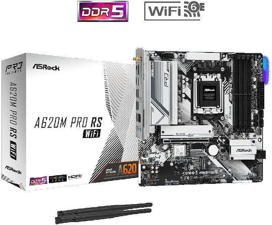 ASRock A620M Pro RS WiFi Дънна платка Micro ATX с AMD AM5 Сокет