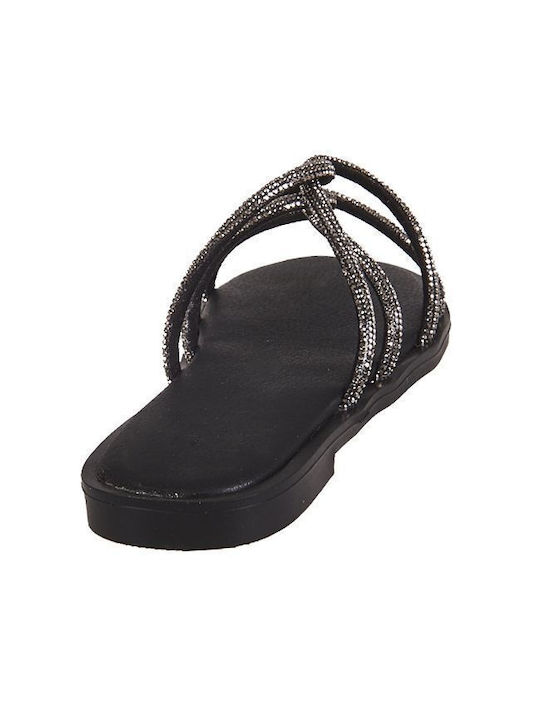 Elenross Damen Flache Sandalen Silver Black