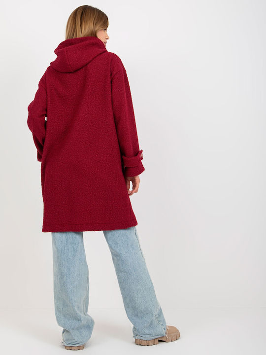 Relevance Women's Midi Coat with Buttons and Hood Red