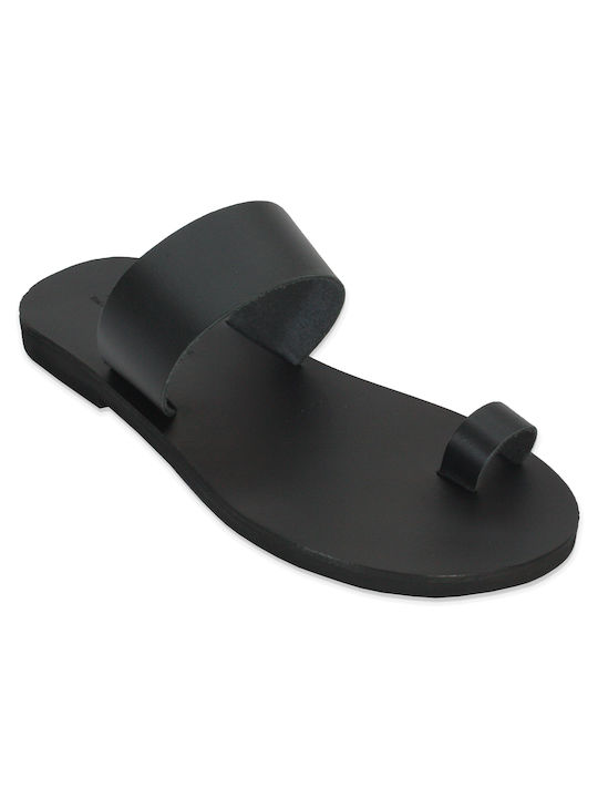 Men's leather sandal in black color