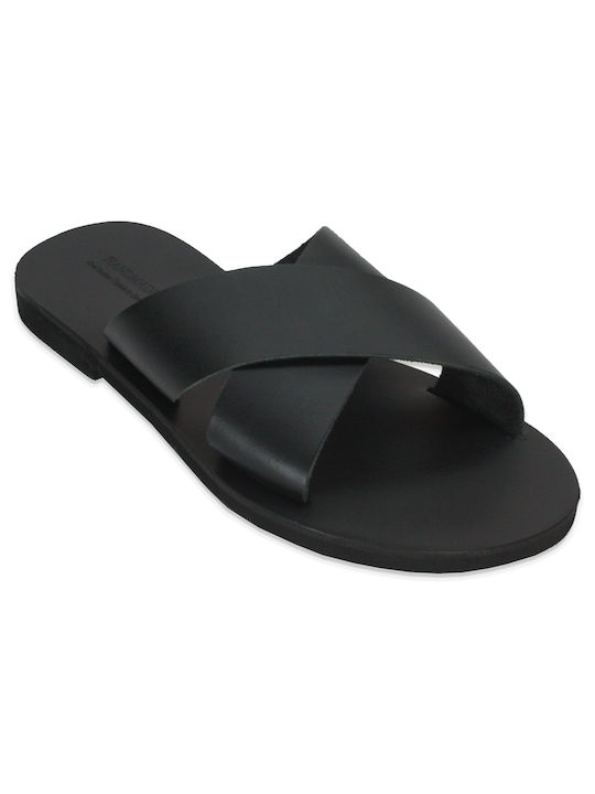 Men's leather sandal in black color