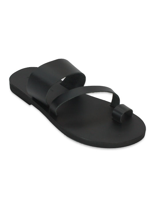 Men's leather sandal in black color