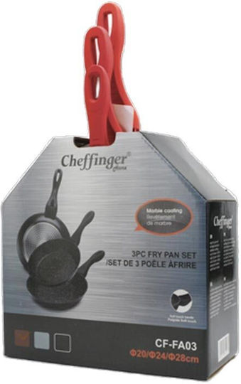 Cheffinger Σετ Τηγάνια από Αλουμίνιο Κόκκινα με Αντικολλητική Επίστρωση 3τμχ