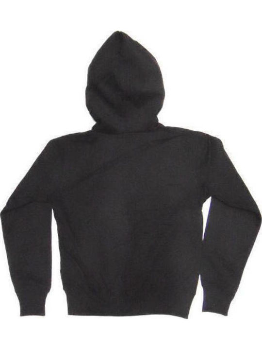 Fleece Παιδική Φούτερ Ζακέτα με Κουκούλα και Τσέπες Μαύρη