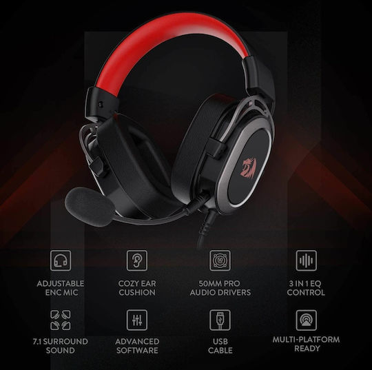 Redragon Helios H710 Over Ear Gaming Headset με σύνδεση USB Κόκκινο