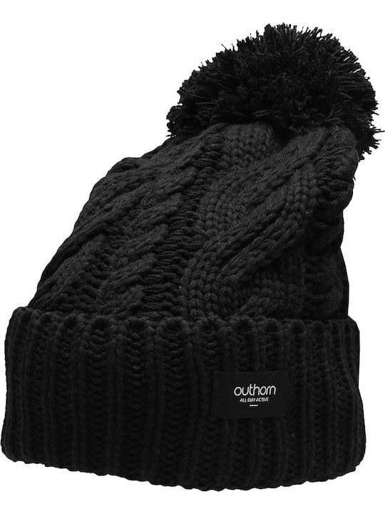 Pom Pom Beanie Frauen Beanie mit Strickmuster in Schwarz Farbe