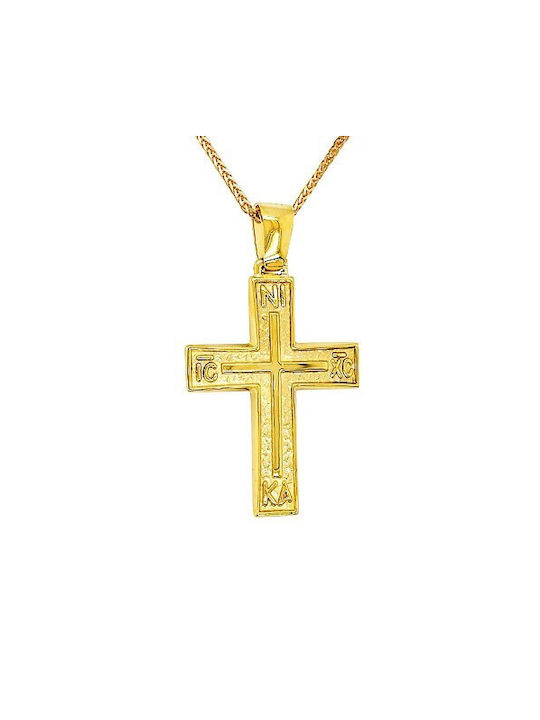 14K Gold double sided baptismal cross with chain