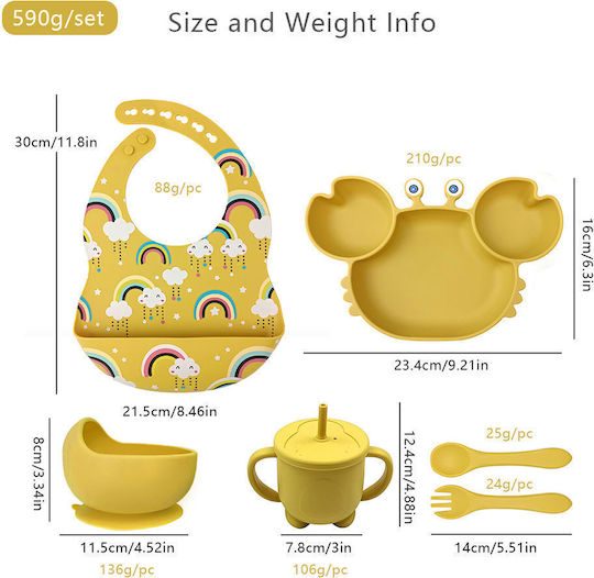 Queen Mother Feeding Set Unicorns and Rainbows - Καβουράκι made of Silicone with Non-Slip Base Pink 6pcs for 6+ months