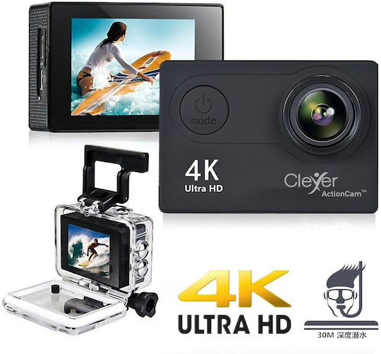 Clever Clever 30fps Action Camera 4K Ultra HD Υποβρύχια (με Θήκη) και Wi-Fi Μαύρη