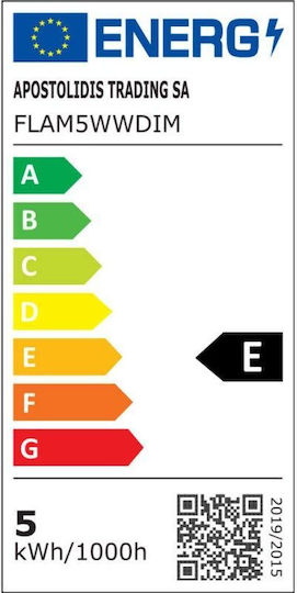 Diolamp Λάμπα LED 5W για Ντουί E14 και Σχήμα C35 Θερμό Λευκό 680lm Dimmable