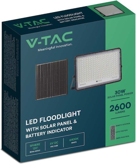 V-TAC Στεγανός Ηλιακός Προβολέας LED 30W Φυσικό Λευκό 4000K IP65