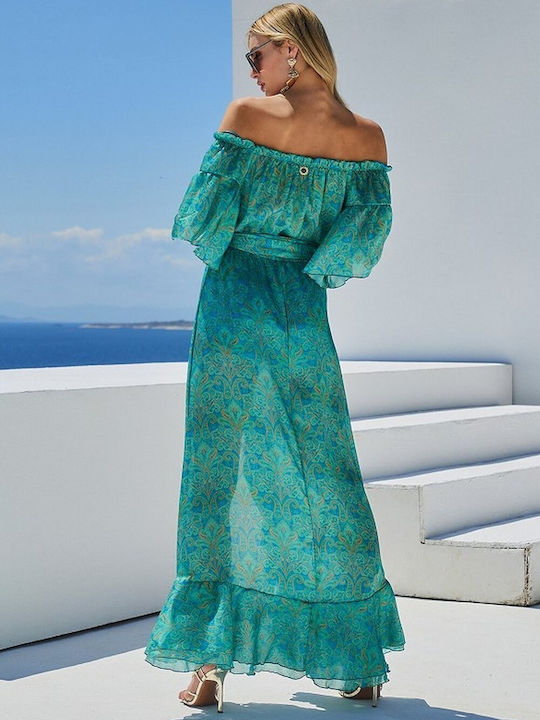 Lynne Summer Maxi Evening Dress with Slit Turquoise