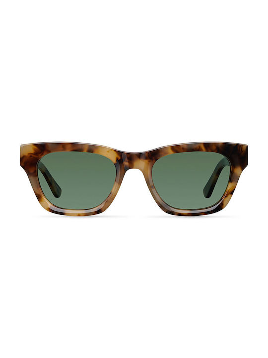 Meller Women's Sunglasses with Brown Tartaruga Acetate Frame and Green Polarized Lenses Light Tigris Olive