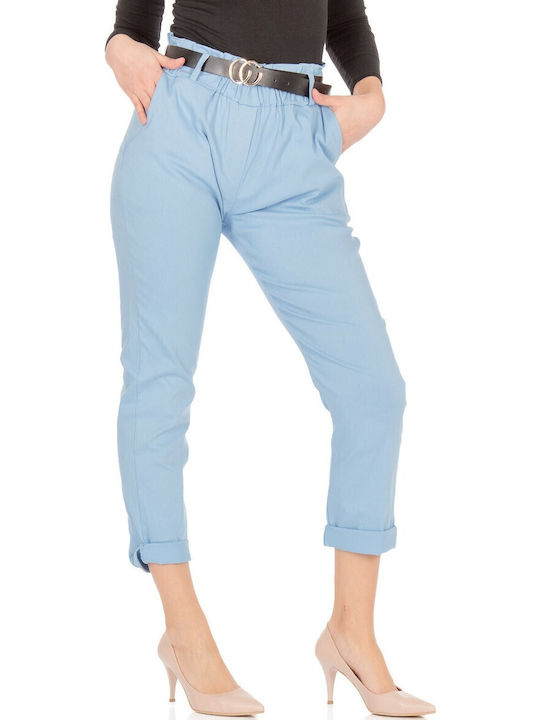 Damen Stoff Capri Hose Hellblau