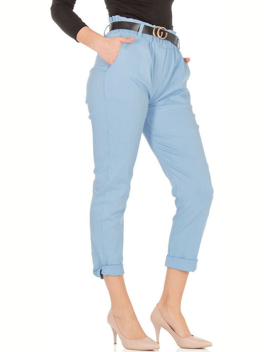 Damen Stoff Capri Hose Hellblau