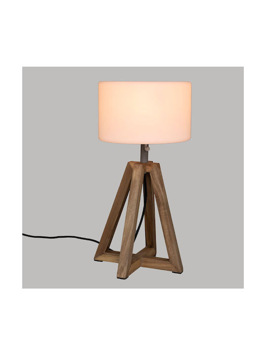 A-S Matia Wood Table Lamp for Socket E14 with White Shade and Beige Base