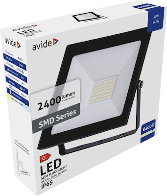 Avide Value Στεγανός Προβολέας LED 30W Ψυχρό Λευκό 6400K IP65