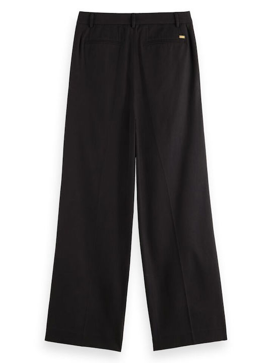 Scotch & Soda Women's Cotton Trousers in Wide Line Black