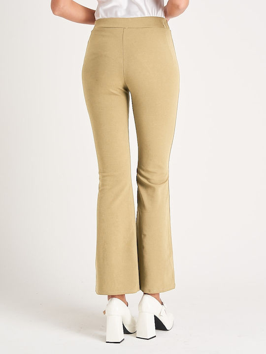 InShoes Women's High-waisted Fabric Trousers Flare Beige