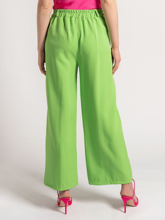 InShoes Women's High-waisted Fabric Trousers with Elastic Green